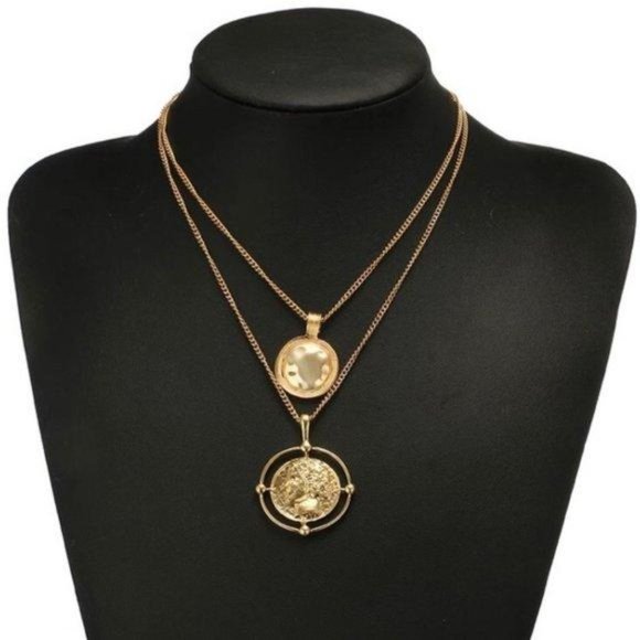 NEW Gold Vintage Coin Double Layer Necklace - Picture 3 of 7